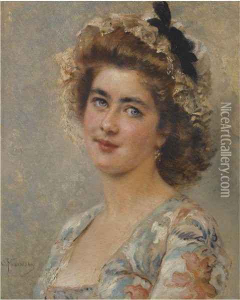 Portrait Of A Girl Wearing A Cap Oil Painting - Konstantin Egorovich Makovsky