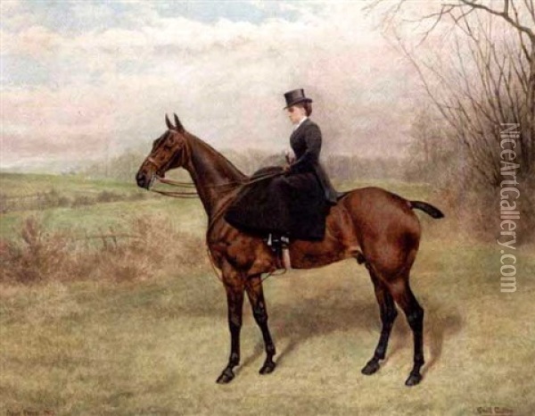 Lady Riding Side Saddle (in Collab. W/cecil Cutler) Oil Painting - Frank Paton