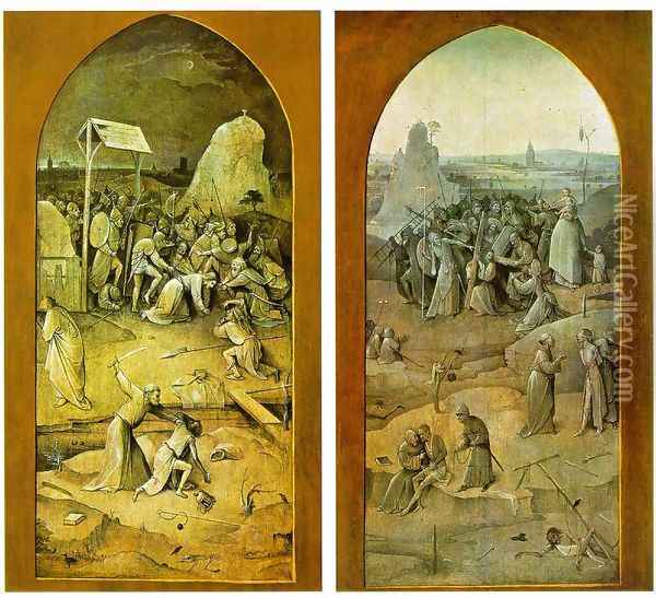 Tiptych of Temptation of St Anthony (outer wings) Oil Painting - Hieronymous Bosch