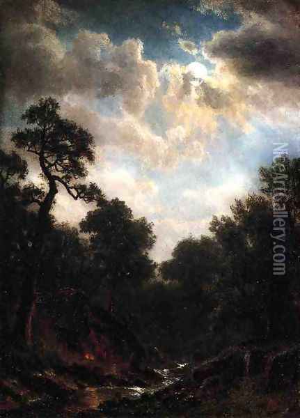 Moonlit Landscape2 Oil Painting - Albert Bierstadt