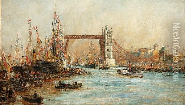The Opening Of Tower Bridge, 30th June 1894 Oil Painting - William Lionel Wyllie