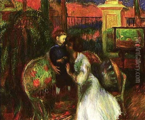 The Conservatory Oil Painting - William Glackens