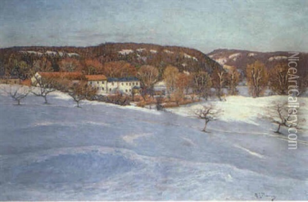 Soligt Vinterlandskap Oil Painting - Anton Genberg