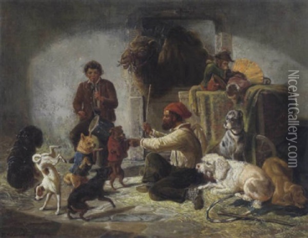 Hundedressur Oil Painting - F. Sigmund Lachenwitz