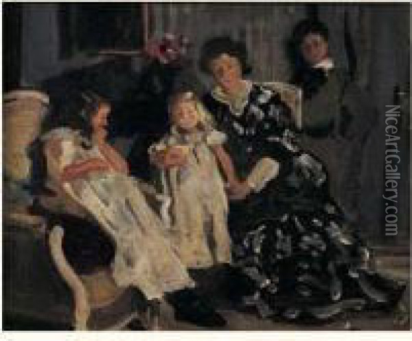Mere Et Ses Trois Enfants Oil Painting - Lucien Simon