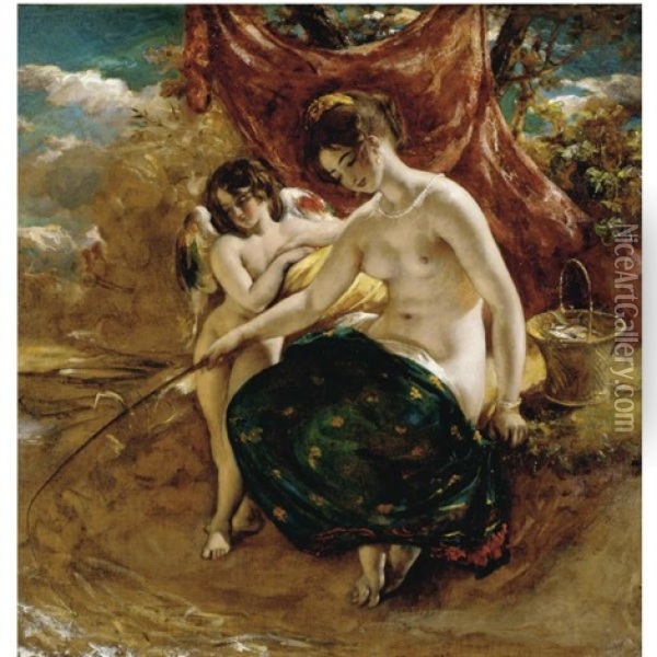Nymph Angling Oil Painting - William Etty