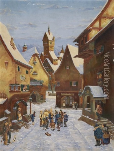 Die Strassenmusikanten Oil Painting - Hans Eggimann