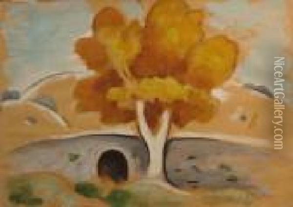 L'arbre Jaune Devant Le Pont Oil Painting - Alfred Lesbros