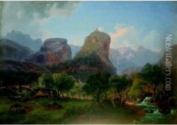 Veduta Del Castello Di Malcesine Oil Painting - Ludwig Neelmeyer