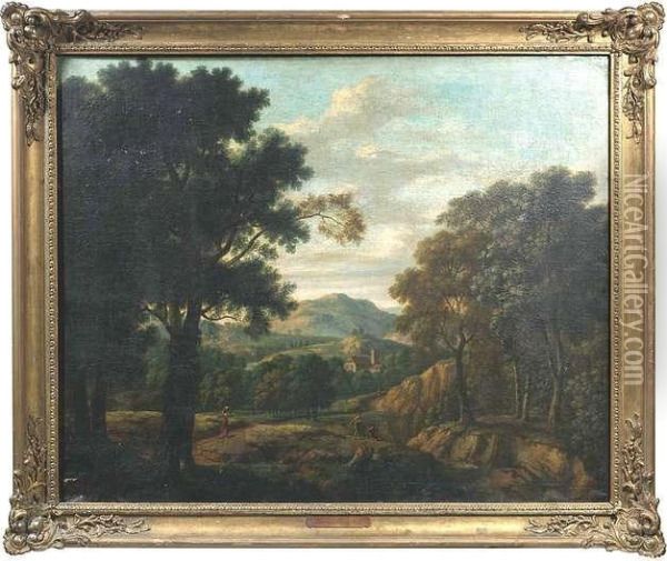 An Arcadian Landscape With Shepherds. Oil Painting - Herman Van Swanevelt