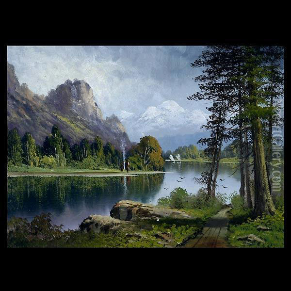 Mountain River Landscape. Oil Painting - John Joseph Englehardt