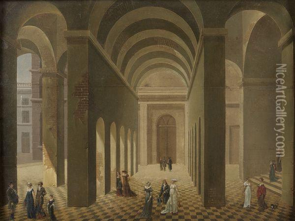 Elegantes Et Elegants Sous Des Arcades Oil Painting - Pierre-Joseph Lafontaine