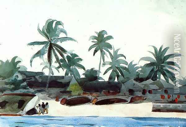 Negro Cabins and Palms Oil Painting - Winslow Homer