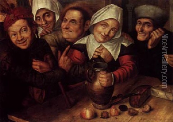 Peasants Making Merry Around A Table Oil Painting - Jan Massys