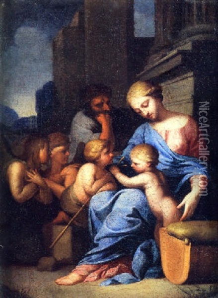 La Sainte Famille Entouree De Saint Jean Baptiste Enfant Et Deux Anges Oil Painting - Lubin Baugin