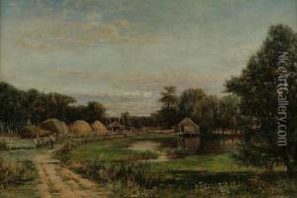 A Farm By A Pond Oil Painting - Robert Ward Van Boskerck