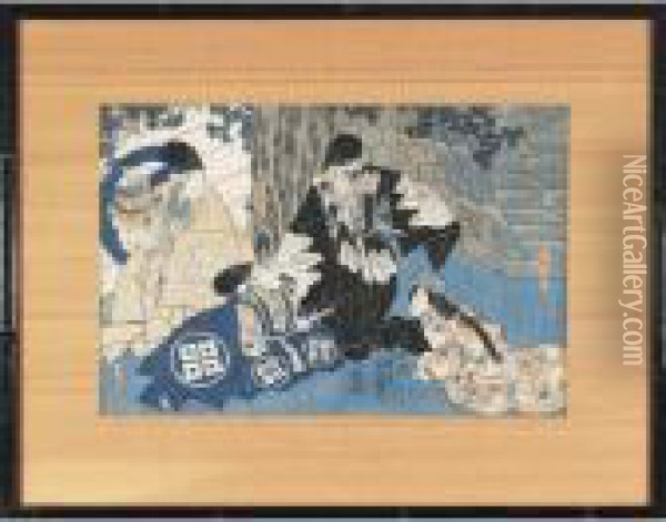 Two Ukioyo-e Woodblock Prints Oil Painting - Kunisada