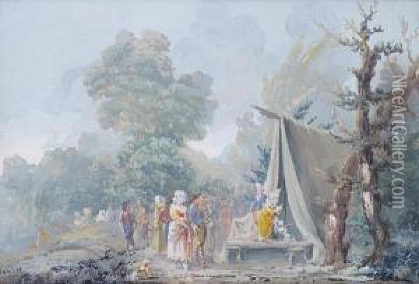 A Village Pantomime Oil Painting - Louis-Gabriel Moreau the Elder