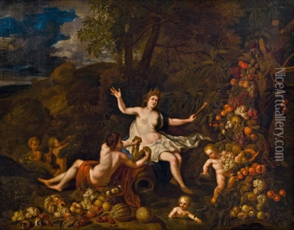 Allegorie Der Erd - Landschaft Mit Ceres, Putten Und Reicher Obststaffage Oil Painting - Jan Pauwel Gillemans the Younger
