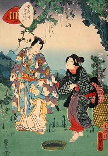 Sawarabi Oil Painting - Utagawa Kunisada II