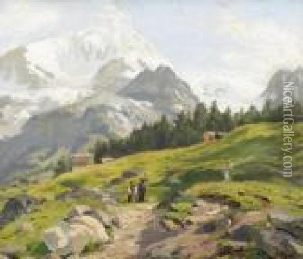 Blick Auf Den Pigne D'arolla Im Wallis. Oil Painting - Georg Macco