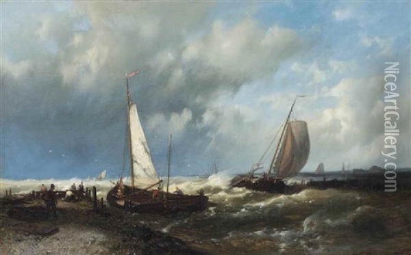 Boats On Choppy Waters Oil Painting - Abraham Hulk the Elder