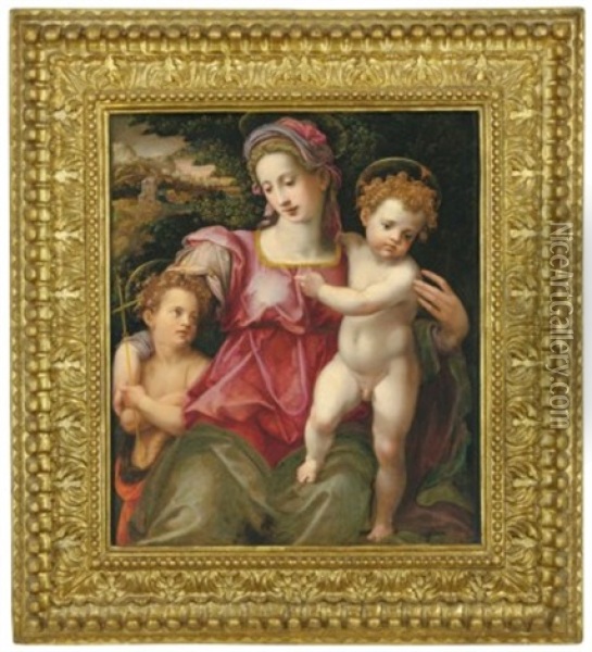 The Madonna And Child With The Infant Saint John The Baptist Oil Painting - Michele Tosini