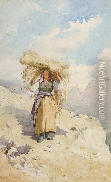 Peasant Girl On A Rocky Path Oil Painting - Rhoda Holmes Nicholls