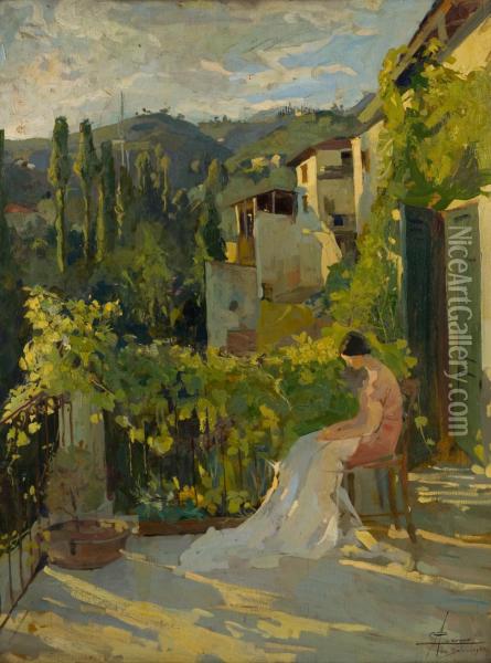 Sul Terrazzo Oil Painting - Angelo Landi