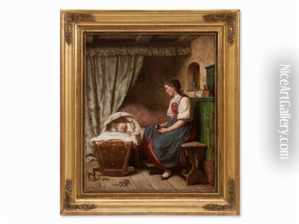 A Young Mother Oil Painting - Julius Geertz