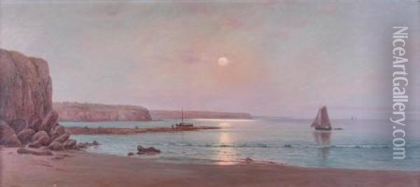 moonlit Reflections, Along The Coast To Normanville Oil Painting - James Ashton