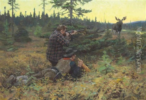 The Northwood King--calling The Moose Oil Painting - Philip Russell Goodwin
