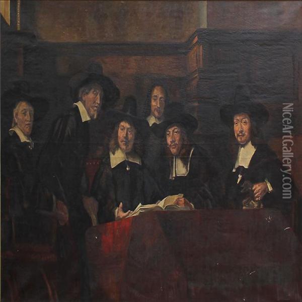 The Syndics Of The Clothmakers' Guild Oil Painting - Rembrandt Van Rijn