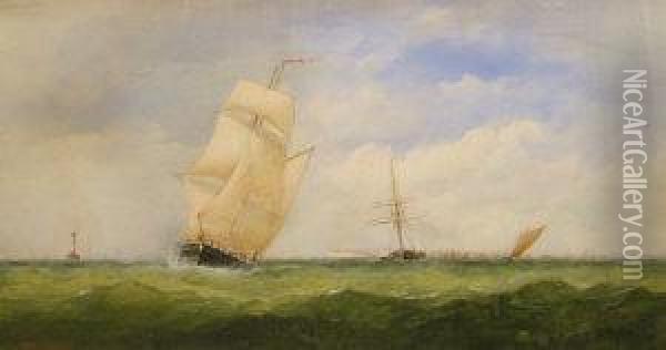 The Goodwin Lightship Astern Of A Brigantine Oil Painting - Charles Taylor