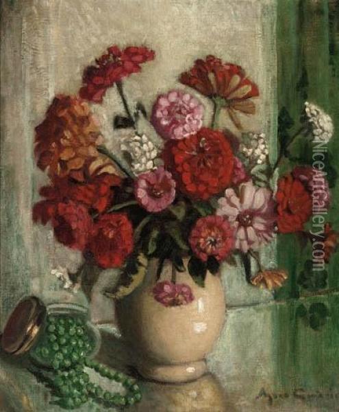 Flowers And Green Beads Oil Painting - Agnes Noyes Goodsir