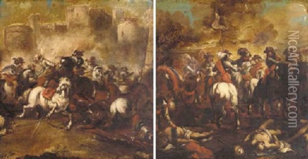 A Cavalry Engagement Oil Painting - Francesco Monti