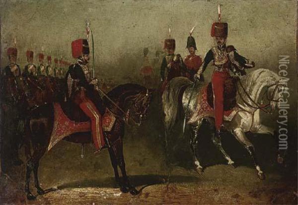 11th Hussars On Parade Oil Painting - David of York Dalby