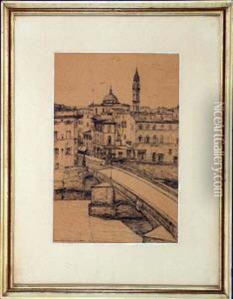 Florenz - Blick Uber Den Arno Mit Ponte Santa Trinita Und Chiesa Di Santo Spirito Oil Painting - Richard Hall