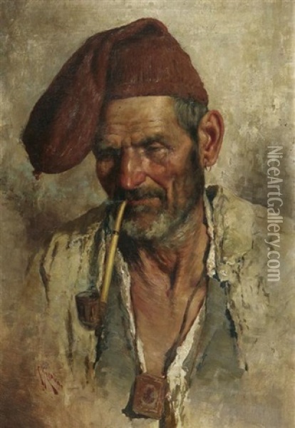 Portrat Eines Neapolitanischen Fischers Mit Pfeife Oil Painting - Giuseppe Giardiello