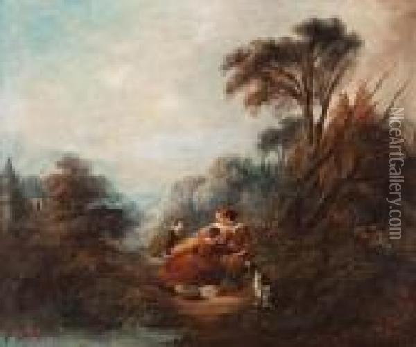 Rendezvous Am See Oil Painting - Watteau, Jean Antoine
