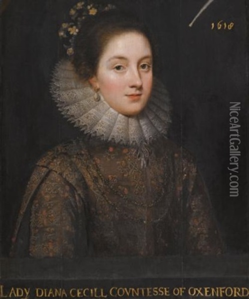 Portrait Of Lady Diana Cecil (1596-1654), Countess Of Oxford And Later Countess Of Elgin Oil Painting - Paul van Somer