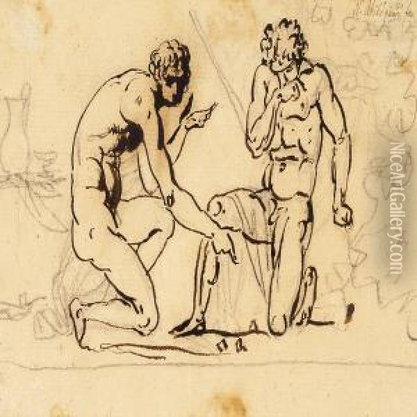 Two Romans Playing Dice Oil Painting - Nicolas-Abraham Abilgaard