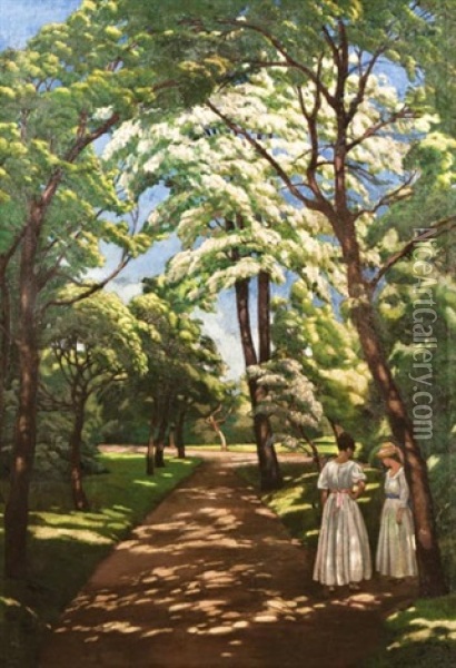 Kecskemeti Parkban Oil Painting - Laszlo Csek
