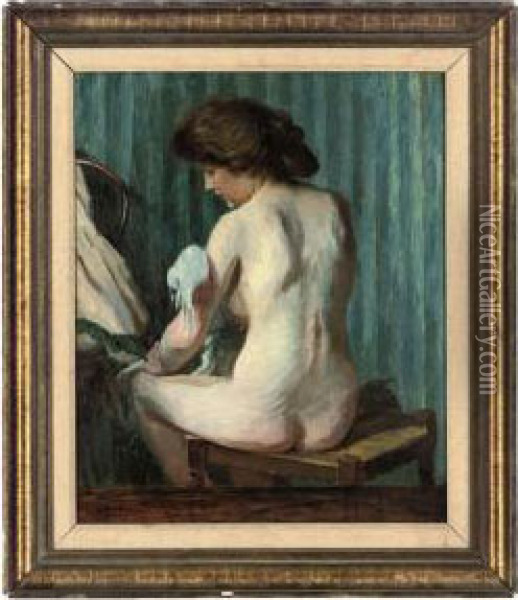A Nude At Her Toilet Oil Painting - Jean-Charles Cazin