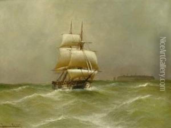 Dreimaster In Sturmischer See Bei Helgoland Oil Painting - Alfred Jensen