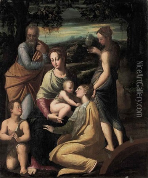 The Holy Family With The Infant Saint John The Baptist, Saints Margaret And Mary Magdalene Oil Painting -  Parmigianino