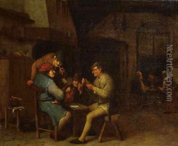 Boors playing at cards in a tavern Oil Painting - Adriaen Jansz. Van Ostade