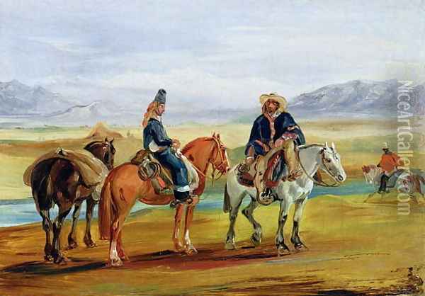 Chilean Huasos, c.1836 Oil Painting - Johann Moritz Rugendas