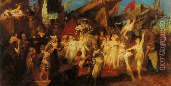 Der Einzug Karls V. in Antwerpen (Entwurf) (The Entry of Charles V. into Antwerp (Sketch)) Oil Painting - Hans Makart