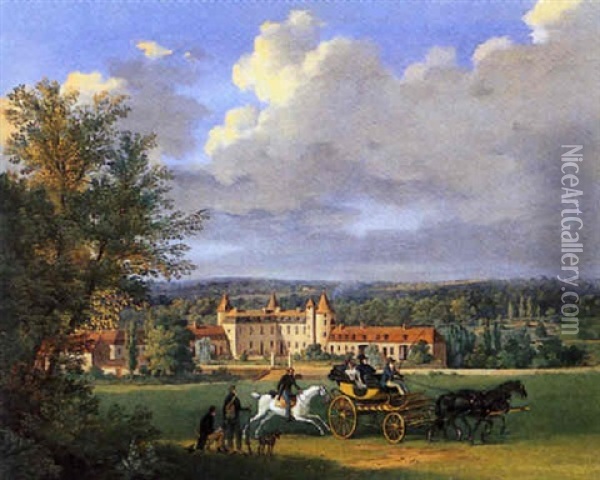 Chateau De La Rocque, Close To Millau (aveyron) Oil Painting - Alexandre Louis Marie Theodore Richard